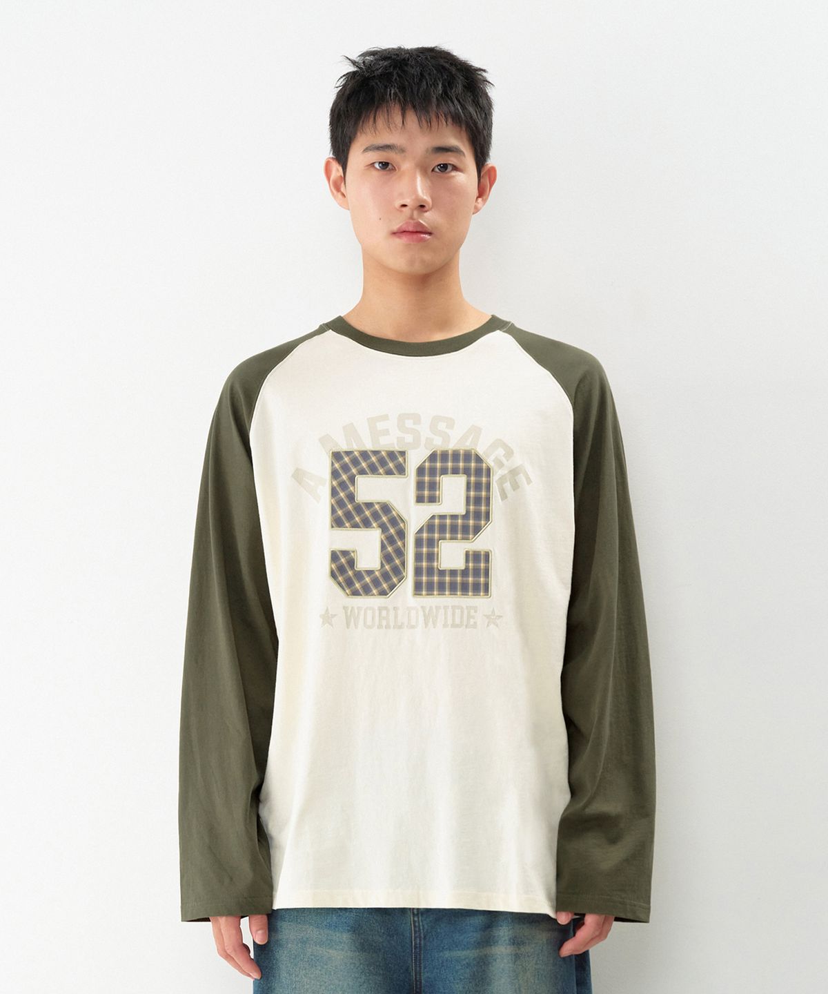아메스 월드와이드(AMES-WORLDWIDE) 52 CHECK APPLIQUE RAGLAN LS TEE CREAM
