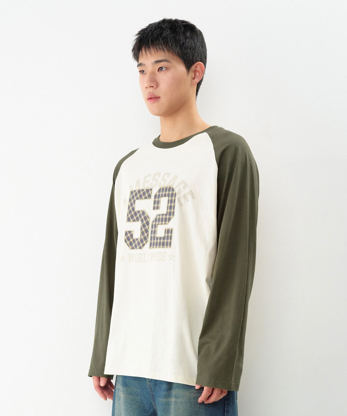 아메스 월드와이드(AMES-WORLDWIDE) 52 CHECK APPLIQUE RAGLAN LS TEE CREAM
