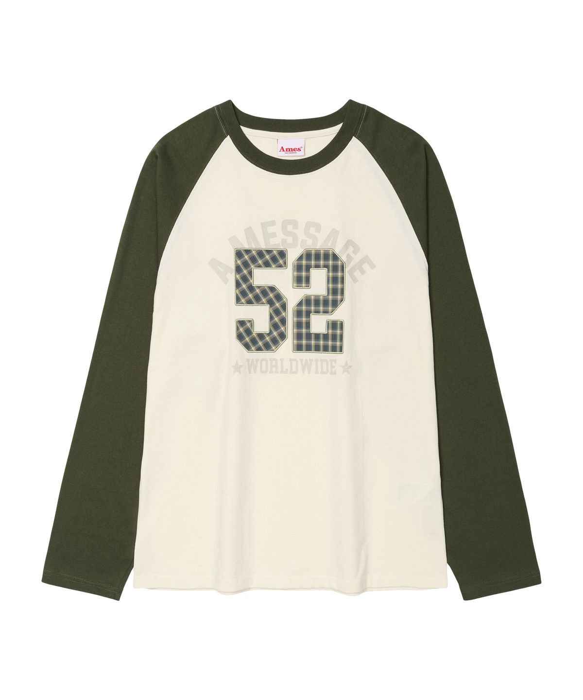 아메스 월드와이드(AMES-WORLDWIDE) 52 CHECK APPLIQUE RAGLAN LS TEE CREAM