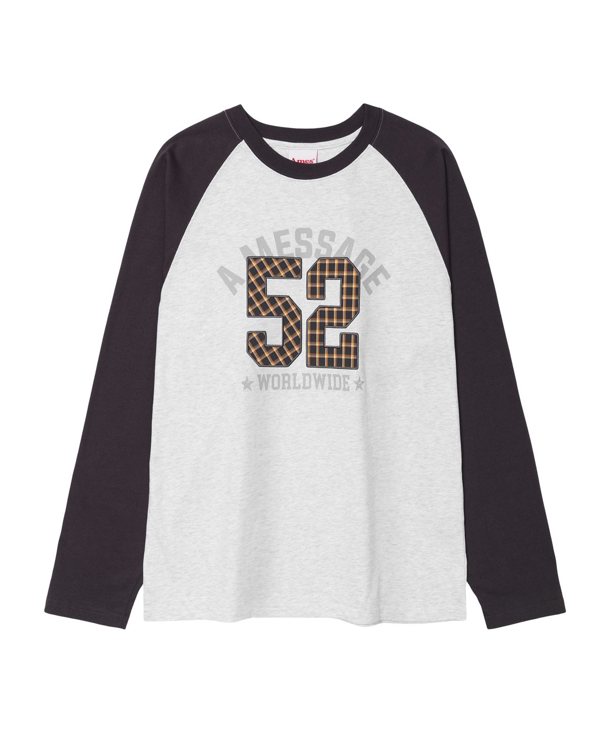 아메스 월드와이드(AMES-WORLDWIDE) 52 CHECK APPLIQUE RAGLAN LS TEE LIGHT GREY