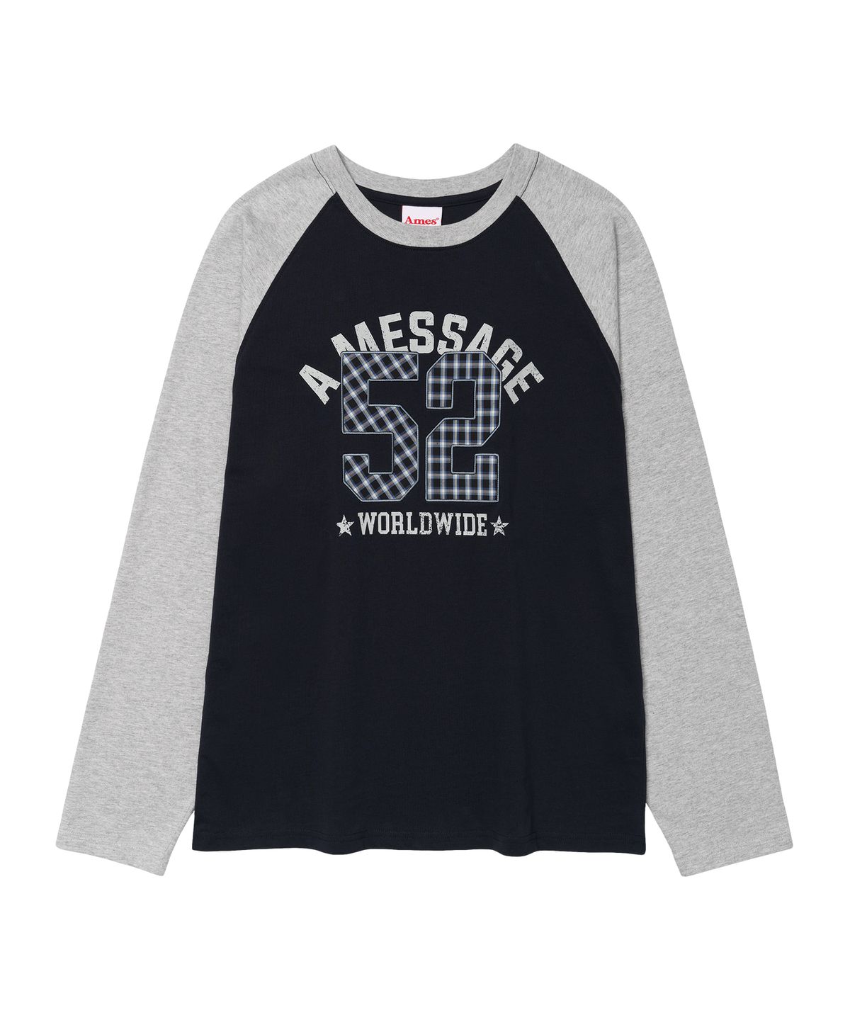 아메스 월드와이드(AMES-WORLDWIDE) 52 CHECK APPLIQUE RAGLAN LS TEE NAVY