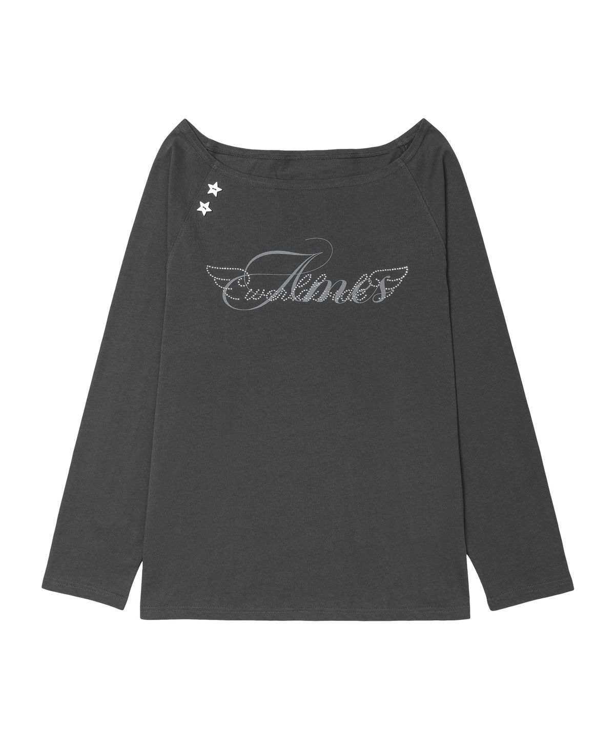 아메스 월드와이드(AMES-WORLDWIDE) ANGEL HOTFIX OFF SHOULDER LS TEE CHARCOAL