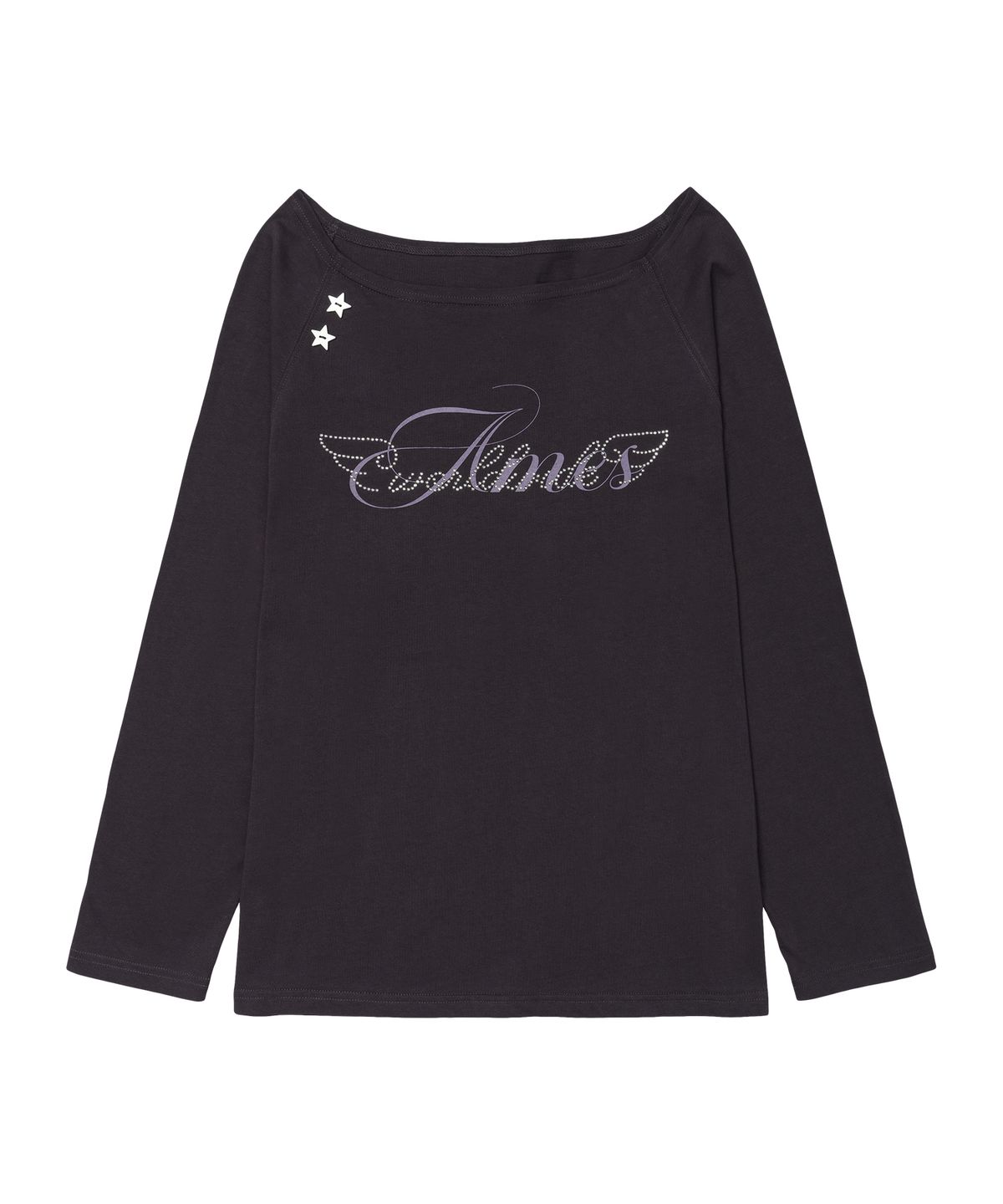 아메스 월드와이드(AMES-WORLDWIDE) ANGEL HOTFIX OFF SHOULDER LS TEE PURPLE