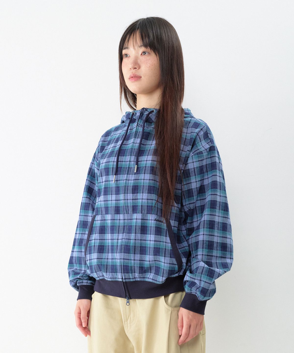 아메스 월드와이드(AMES-WORLDWIDE) CHECK HOODED WINDBREAKER BLUE
