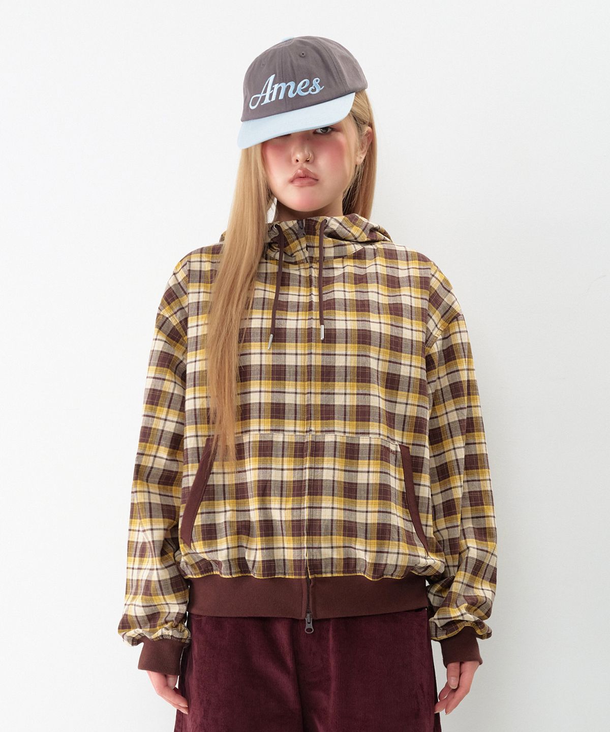 아메스 월드와이드(AMES-WORLDWIDE) CHECK HOODED WINDBREAKER YELLOW