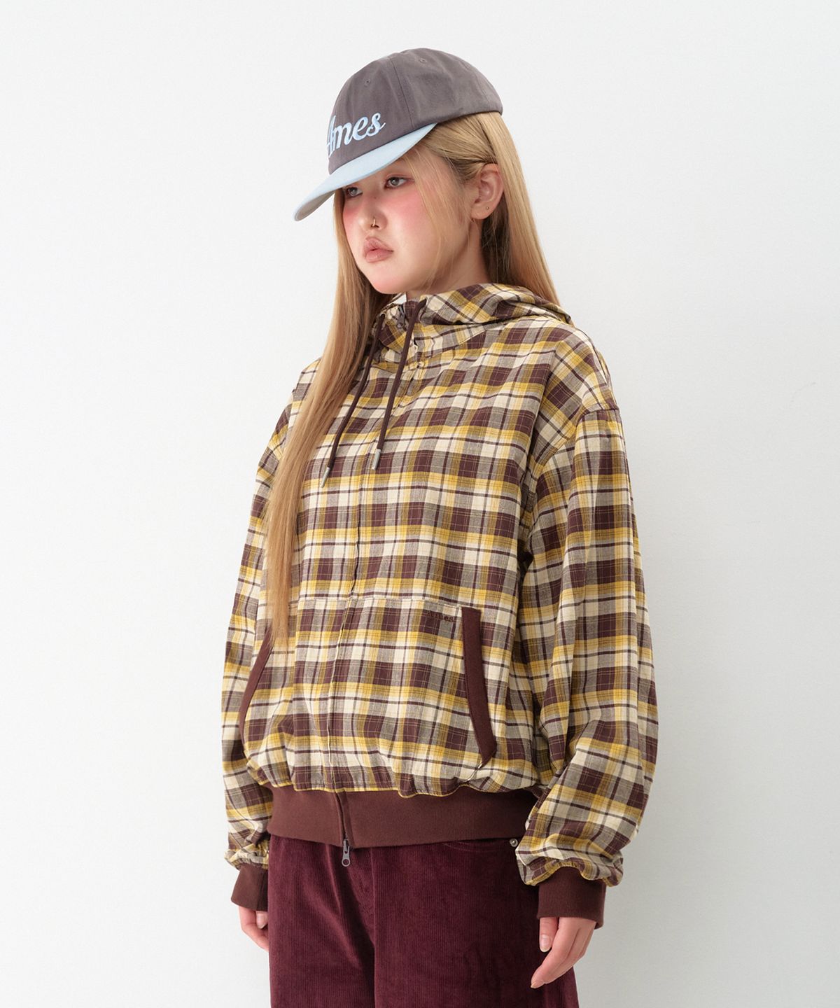 아메스 월드와이드(AMES-WORLDWIDE) CHECK HOODED WINDBREAKER YELLOW