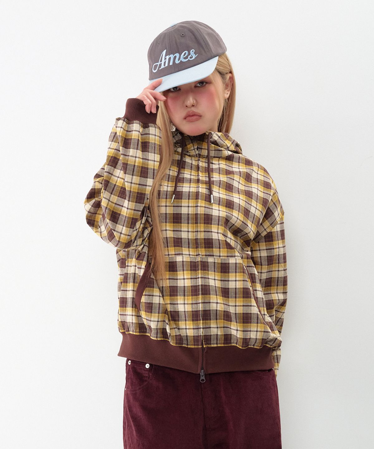아메스 월드와이드(AMES-WORLDWIDE) CHECK HOODED WINDBREAKER YELLOW