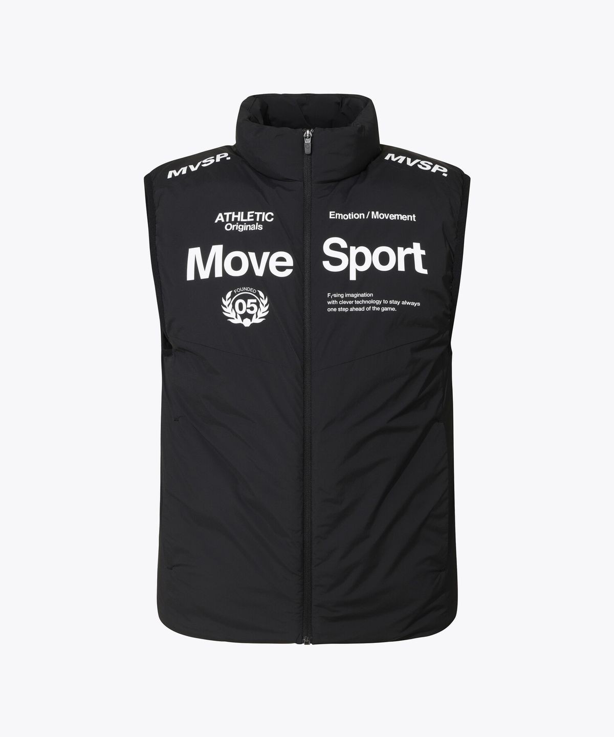 무브스포츠 바이 데상트(MOVESPORT BY DESCENTE) 워딩 그래픽 패딩 베스트 블랙 VS121EPV11