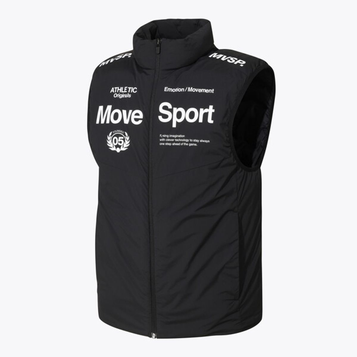 무브스포츠 바이 데상트(MOVESPORT BY DESCENTE) 워딩 그래픽 패딩 베스트 블랙 VS121EPV11