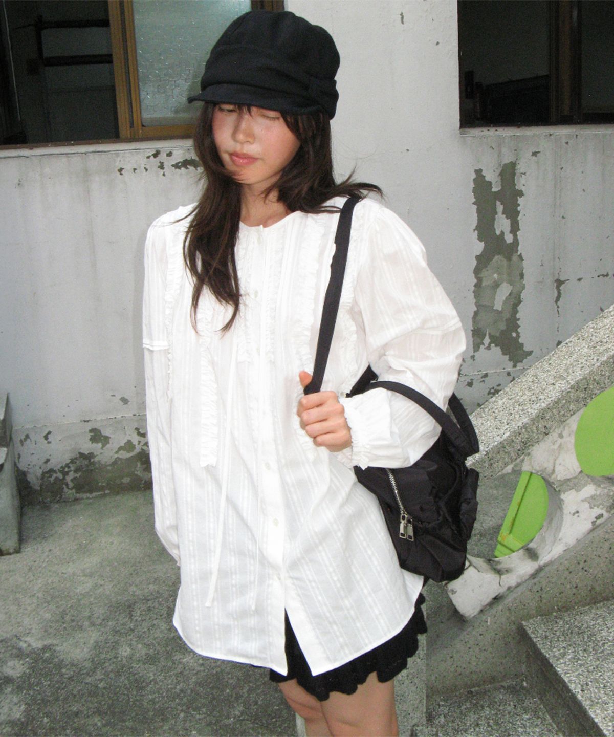 론론(RONRON) RIBBON NEWSBOY SWEAT CAP BLACK