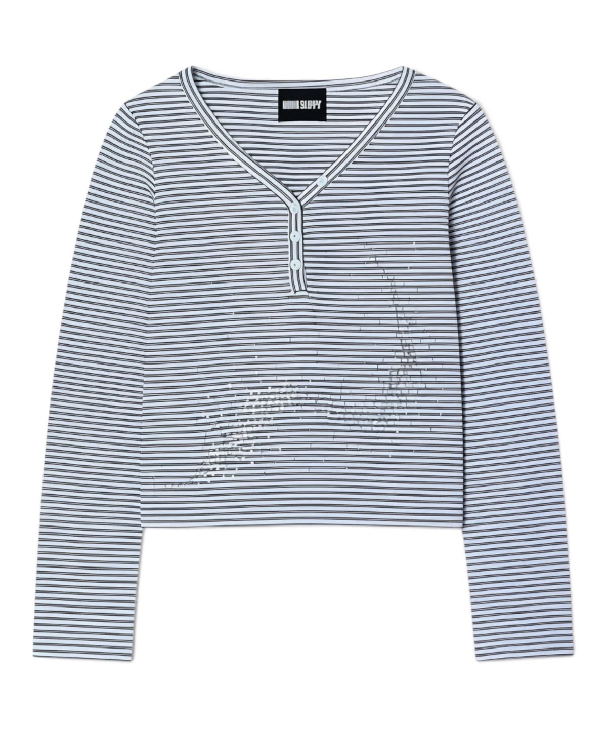 본슬리피(BORN SLIPPY) Future Wave Stripe Henley Long Sleeve Tee (Ivory)