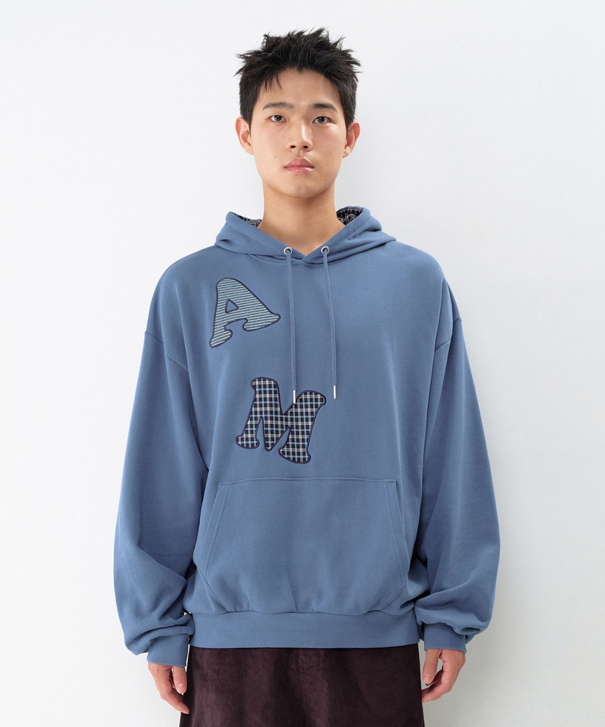 아메스 월드와이드(AMES-WORLDWIDE) BIG PATCH APPLIQUE HOODIE BLUE