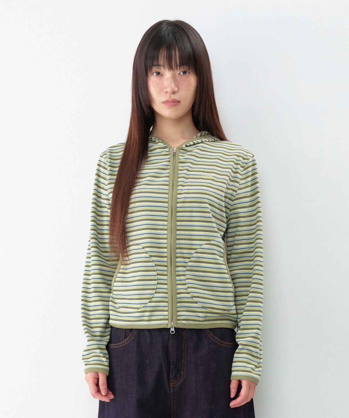 아메스 월드와이드(AMES-WORLDWIDE) STRIPE SOFT HOODIE ZIP-UP GREEN