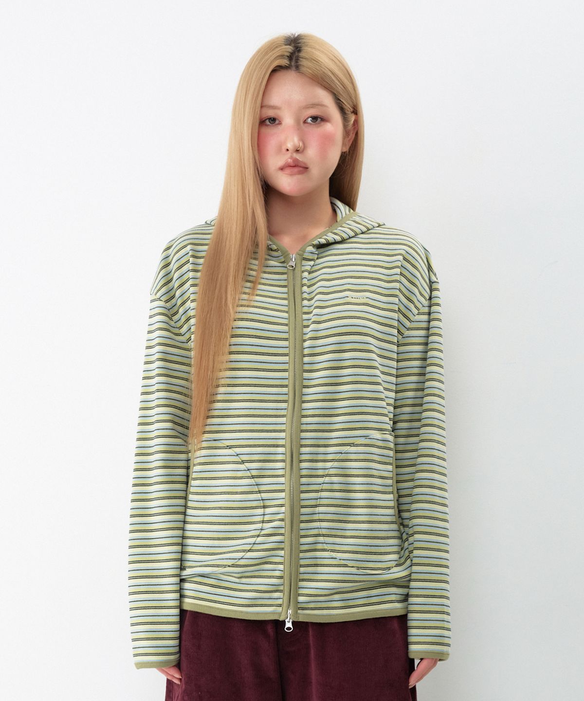 아메스 월드와이드(AMES-WORLDWIDE) STRIPE SOFT HOODIE ZIP-UP GREEN