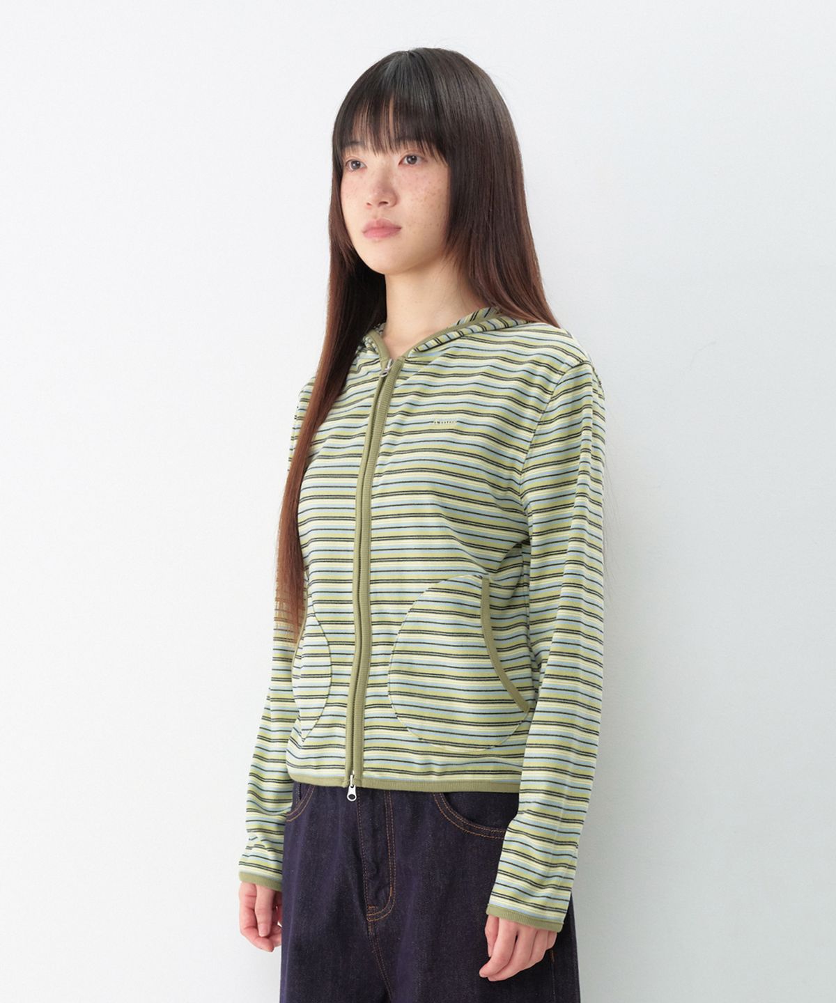 아메스 월드와이드(AMES-WORLDWIDE) STRIPE SOFT HOODIE ZIP-UP GREEN