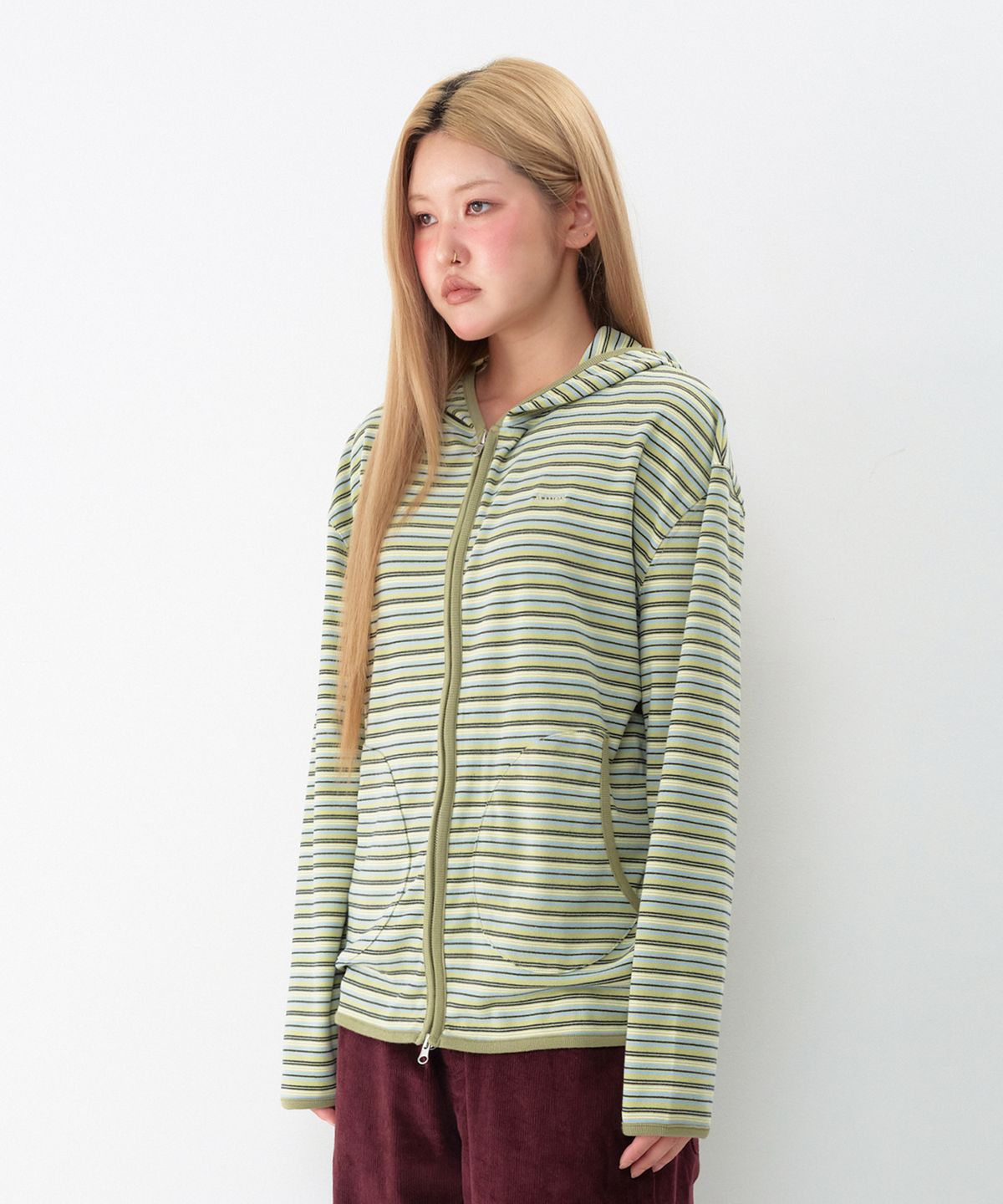 아메스 월드와이드(AMES-WORLDWIDE) STRIPE SOFT HOODIE ZIP-UP GREEN
