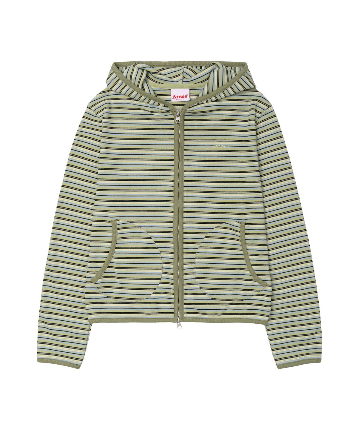 아메스 월드와이드(AMES-WORLDWIDE) STRIPE SOFT HOODIE ZIP-UP GREEN