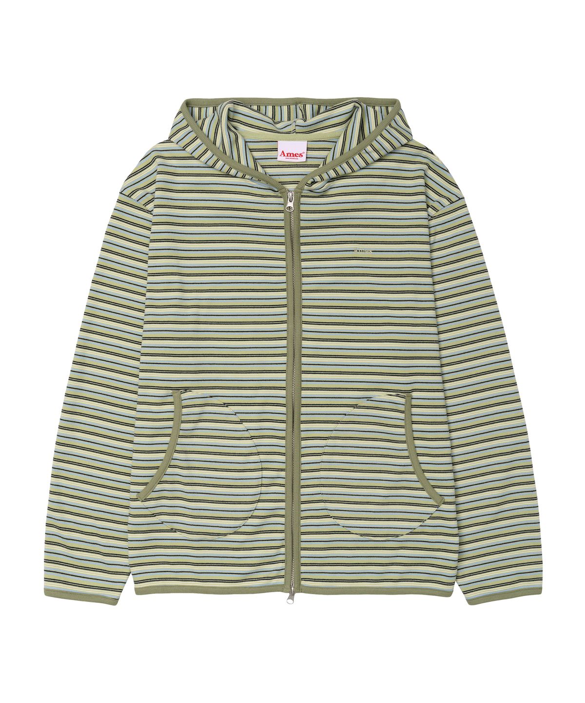 아메스 월드와이드(AMES-WORLDWIDE) STRIPE SOFT HOODIE ZIP-UP GREEN