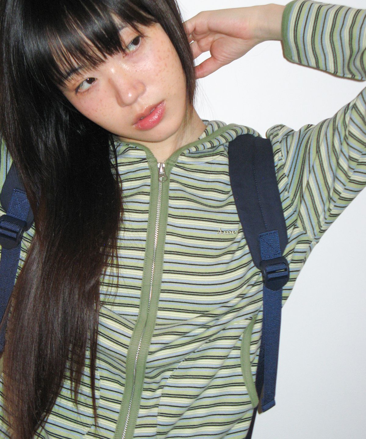 아메스 월드와이드(AMES-WORLDWIDE) STRIPE SOFT HOODIE ZIP-UP GREEN