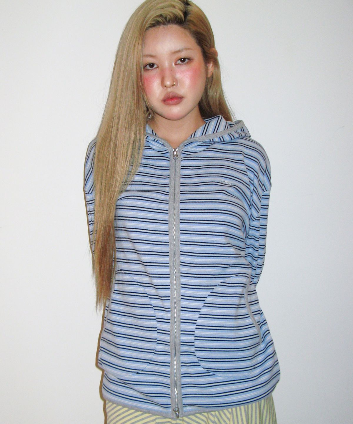 아메스 월드와이드(AMES-WORLDWIDE) STRIPE SOFT HOODIE ZIP-UP BLUE