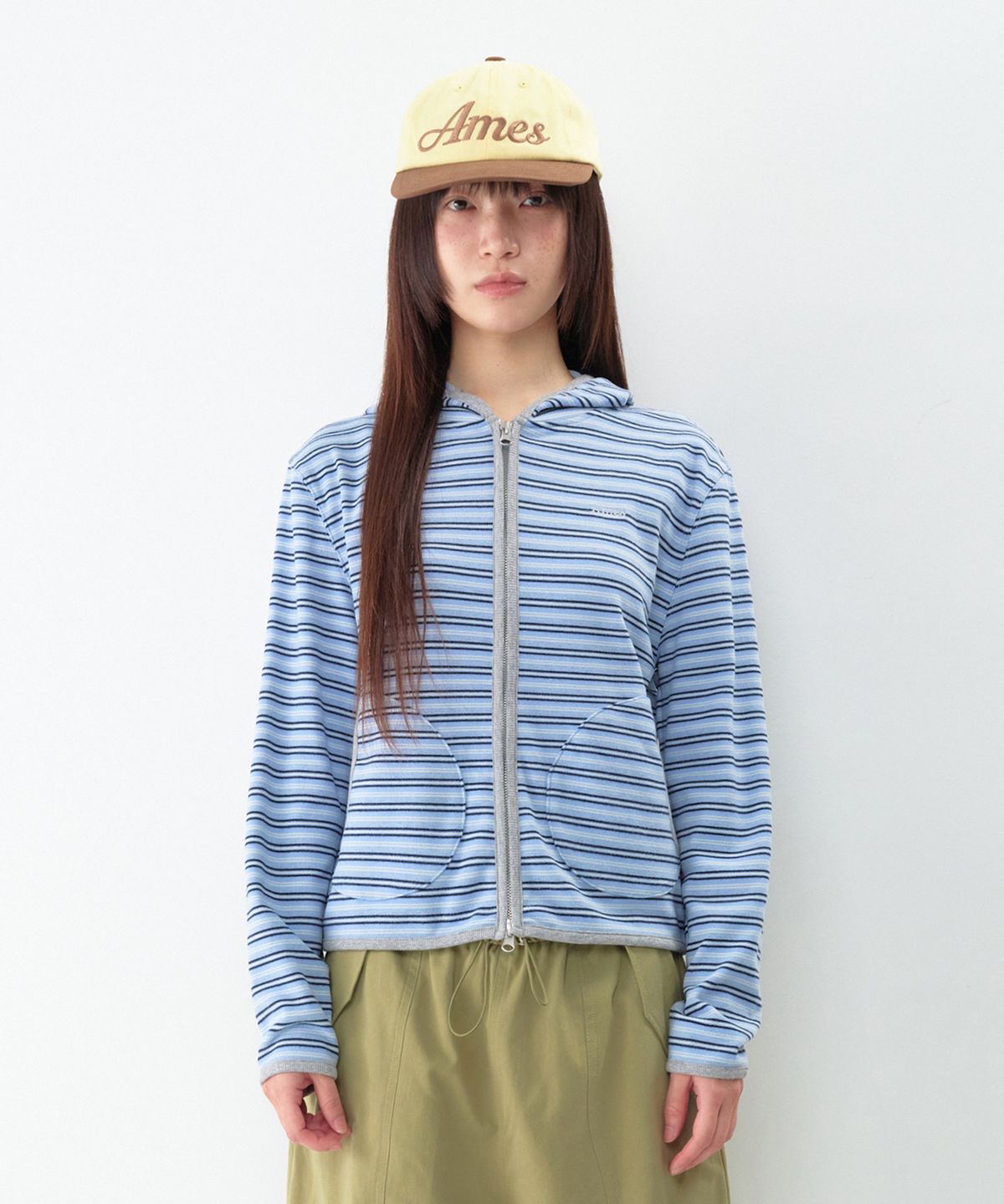 아메스 월드와이드(AMES-WORLDWIDE) STRIPE SOFT HOODIE ZIP-UP BLUE