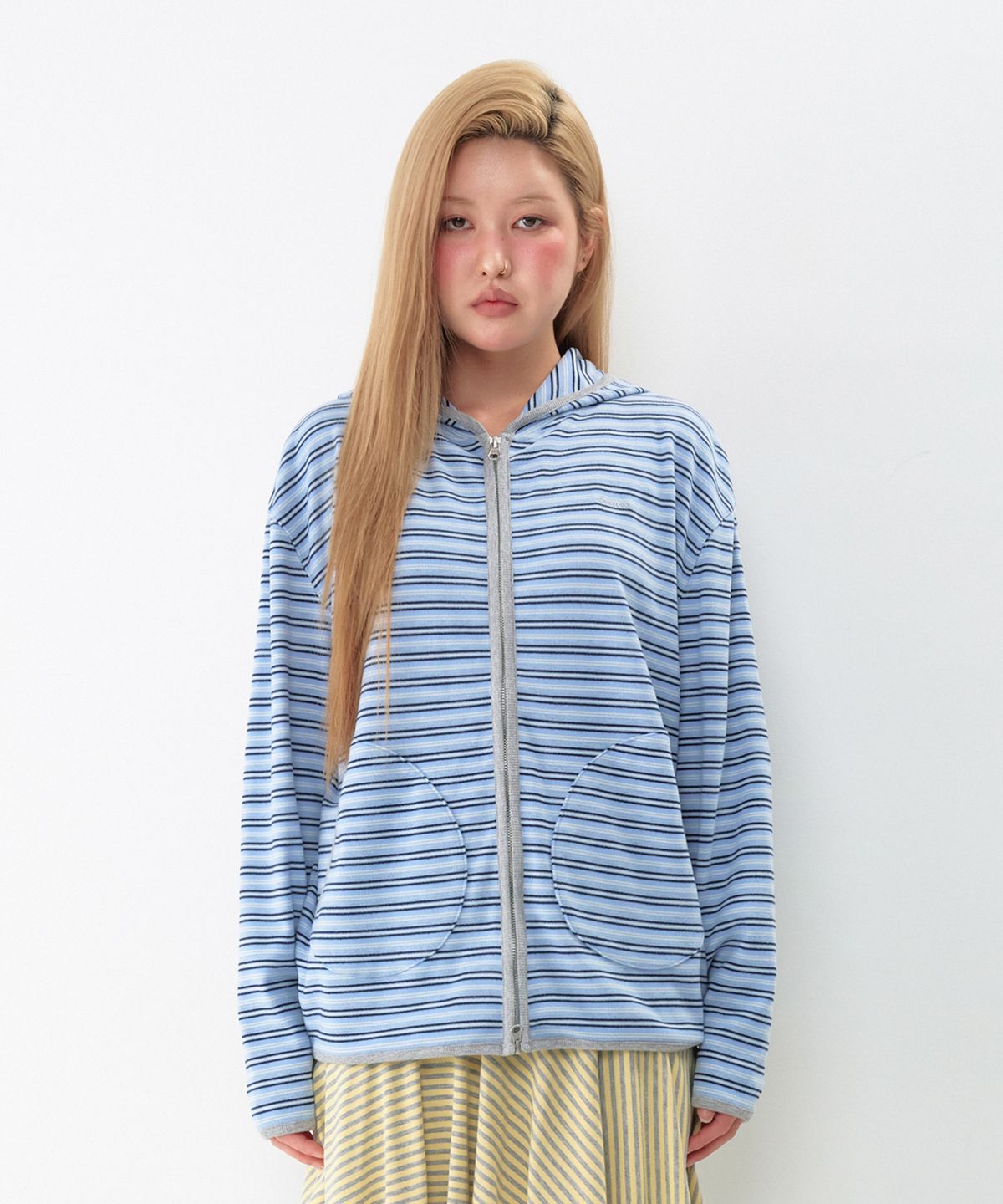 아메스 월드와이드(AMES-WORLDWIDE) STRIPE SOFT HOODIE ZIP-UP BLUE