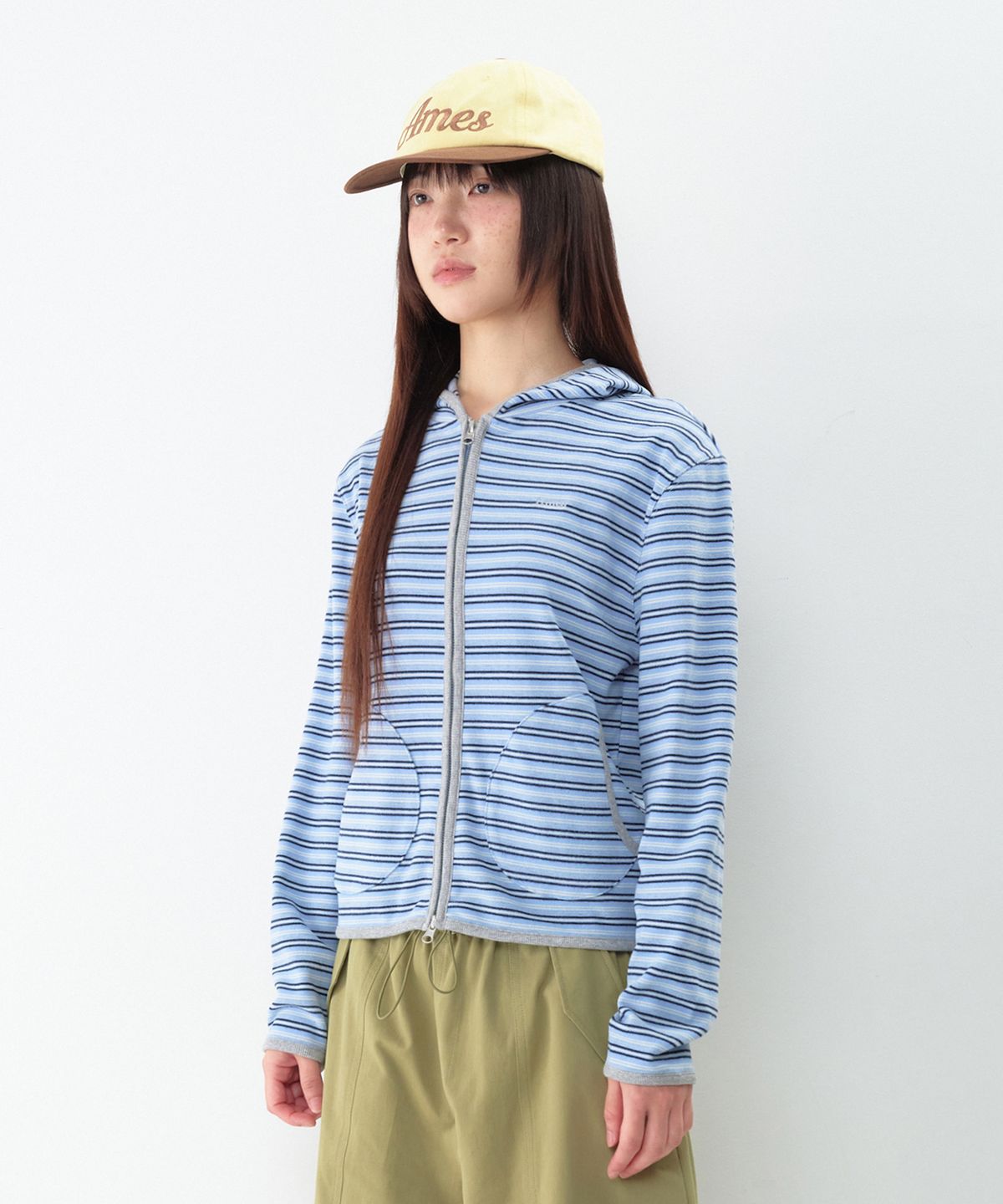 아메스 월드와이드(AMES-WORLDWIDE) STRIPE SOFT HOODIE ZIP-UP BLUE