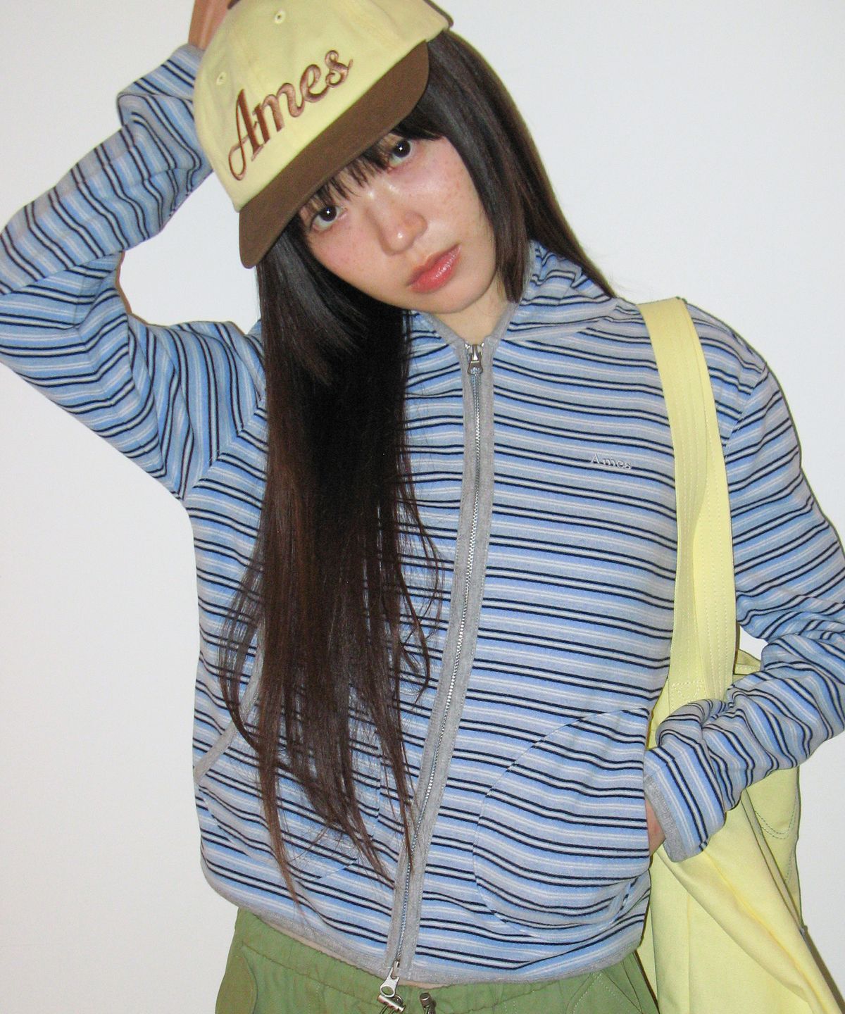 아메스 월드와이드(AMES-WORLDWIDE) STRIPE SOFT HOODIE ZIP-UP BLUE
