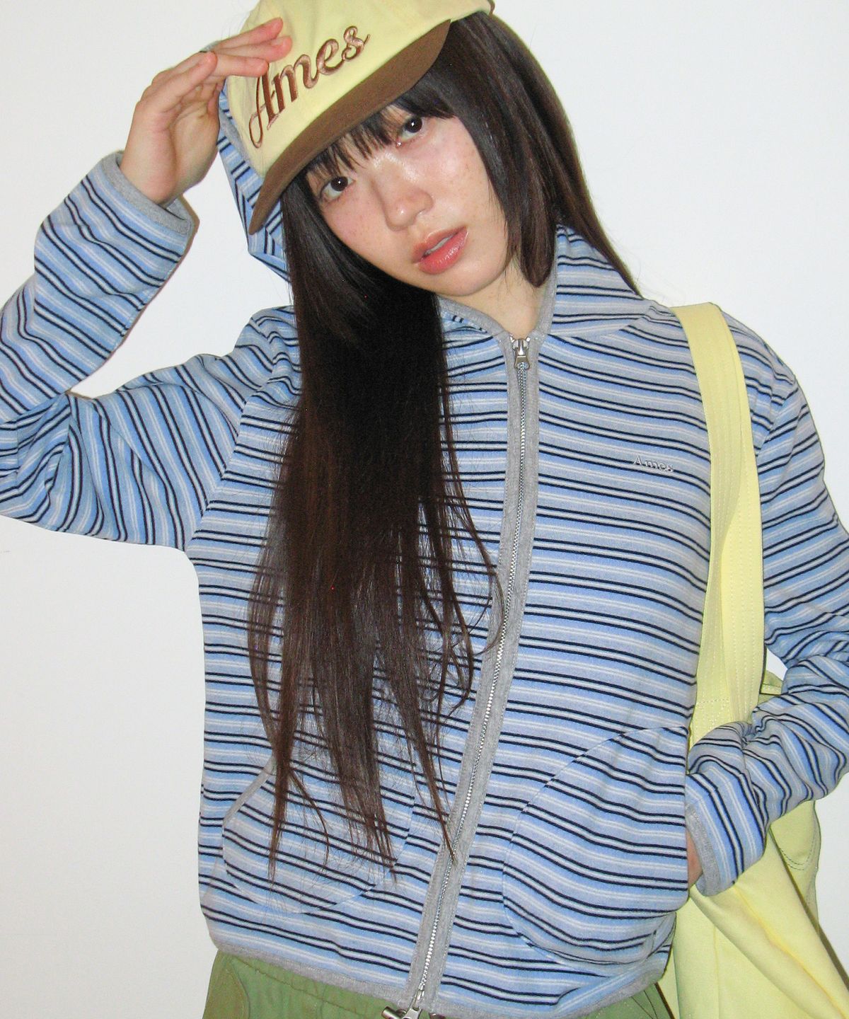 아메스 월드와이드(AMES-WORLDWIDE) STRIPE SOFT HOODIE ZIP-UP BLUE