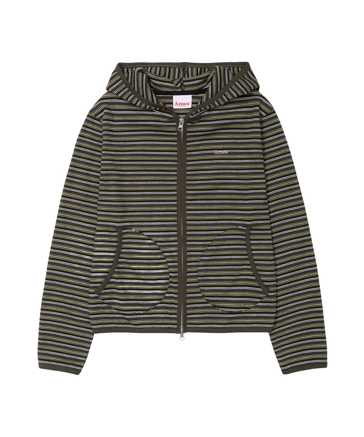 아메스 월드와이드(AMES-WORLDWIDE) STRIPE SOFT HOODIE ZIP-UP KHAKI