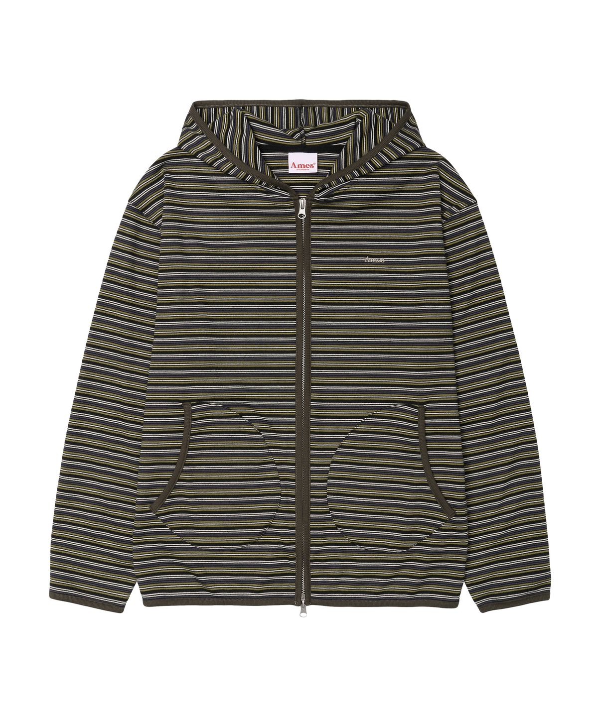 아메스 월드와이드(AMES-WORLDWIDE) STRIPE SOFT HOODIE ZIP-UP KHAKI