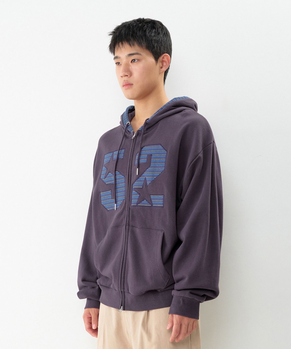 아메스 월드와이드(AMES-WORLDWIDE) 52 STRIPE APPLIQUE HOODIE ZIP-UP PURPLE
