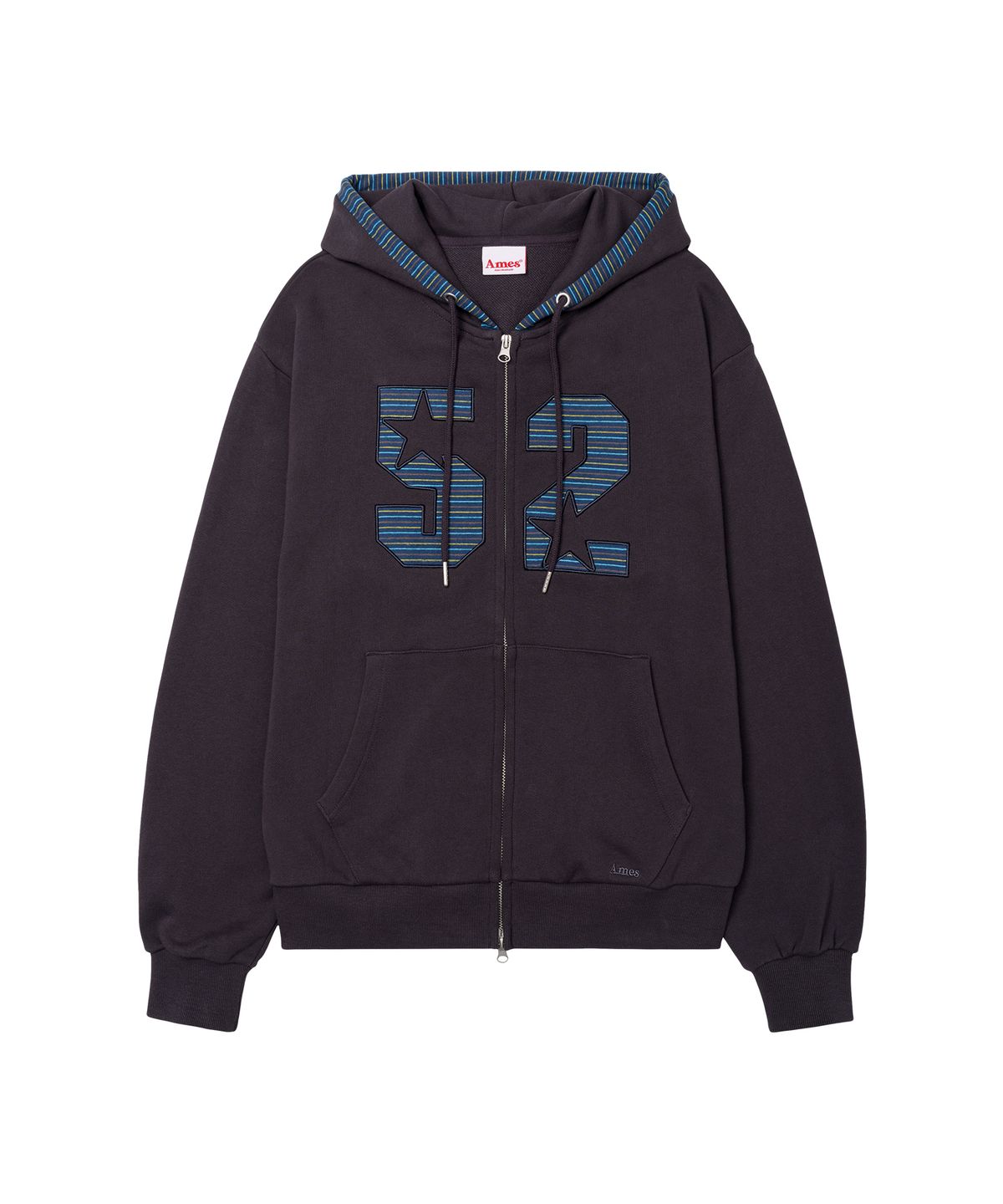 아메스 월드와이드(AMES-WORLDWIDE) 52 STRIPE APPLIQUE HOODIE ZIP-UP PURPLE
