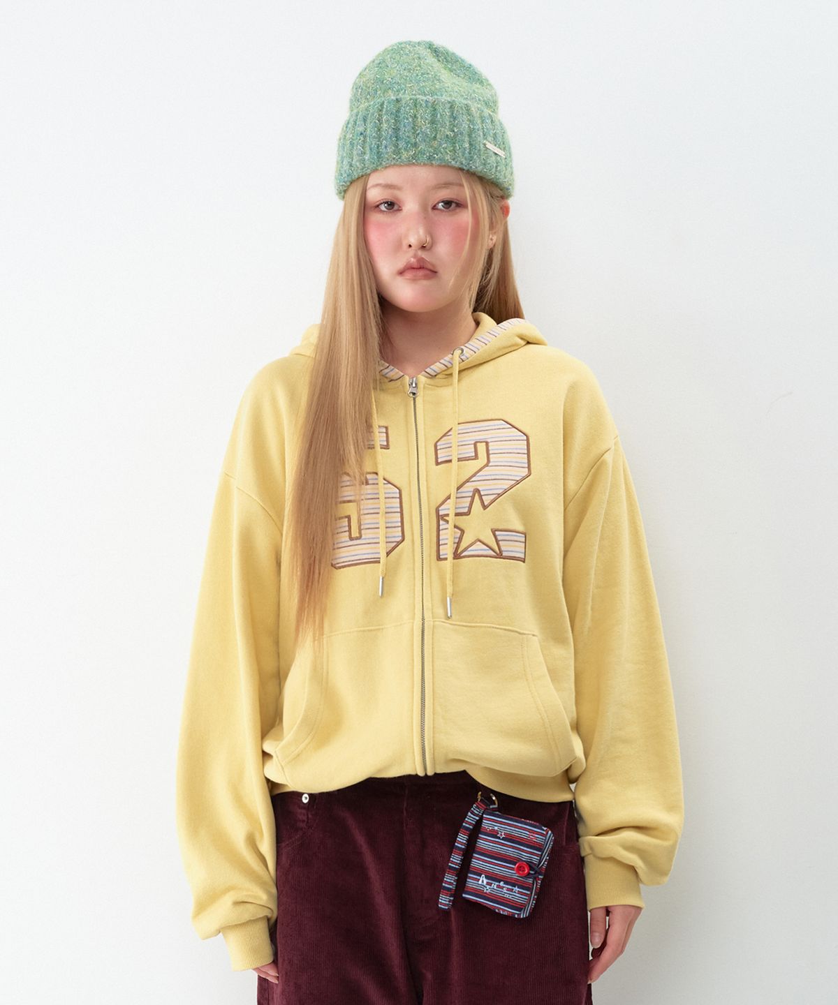 아메스 월드와이드(AMES-WORLDWIDE) 52 STRIPE APPLIQUE HOODIE ZIP-UP YELLOW