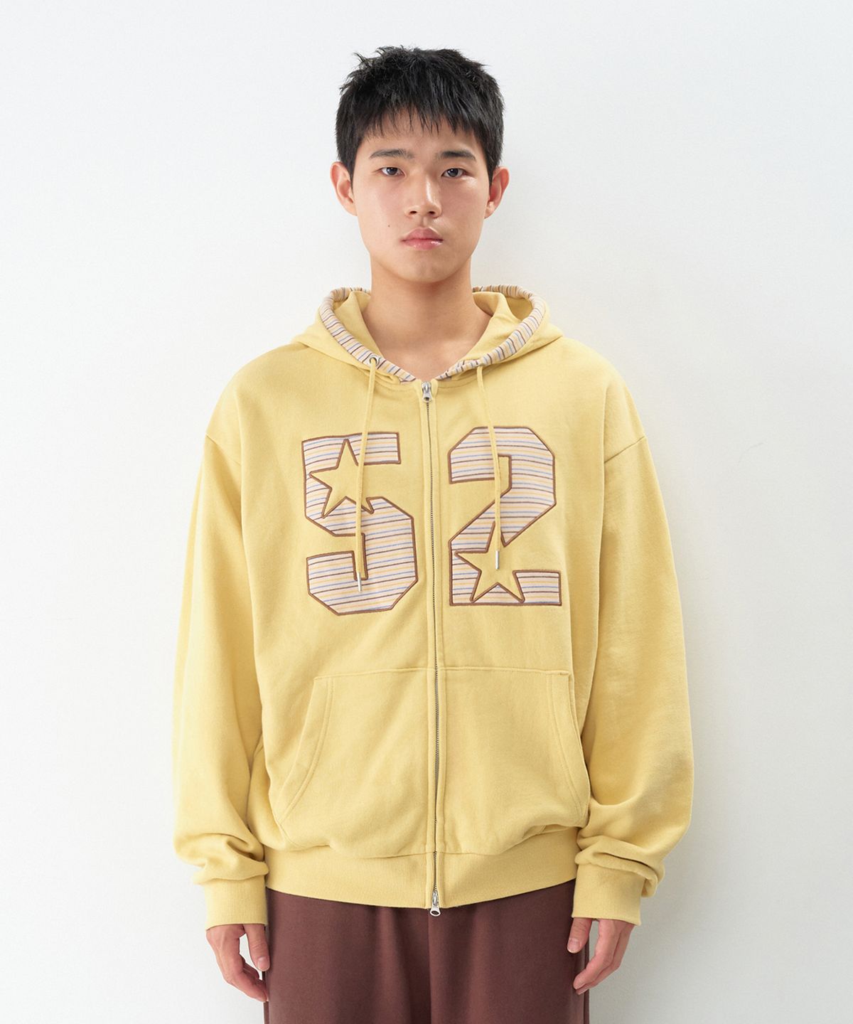 아메스 월드와이드(AMES-WORLDWIDE) 52 STRIPE APPLIQUE HOODIE ZIP-UP YELLOW