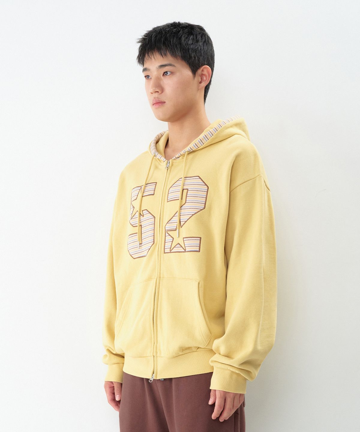 아메스 월드와이드(AMES-WORLDWIDE) 52 STRIPE APPLIQUE HOODIE ZIP-UP YELLOW