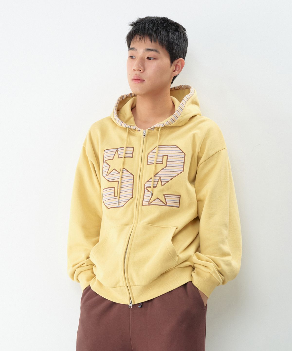 아메스 월드와이드(AMES-WORLDWIDE) 52 STRIPE APPLIQUE HOODIE ZIP-UP YELLOW