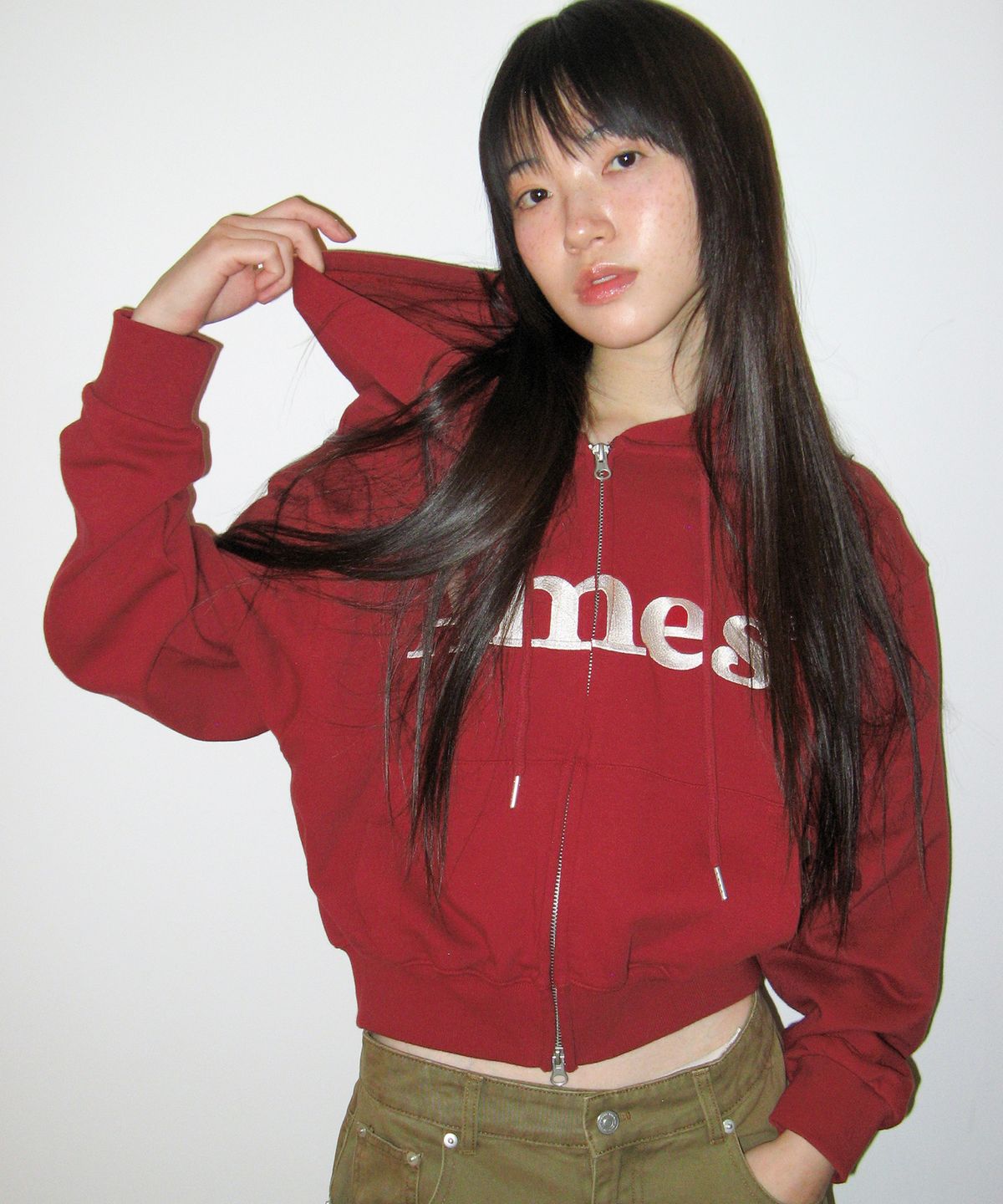 아메스 월드와이드(AMES-WORLDWIDE) BASIC LOGO HOODIE ZIP UP BURGUNDY