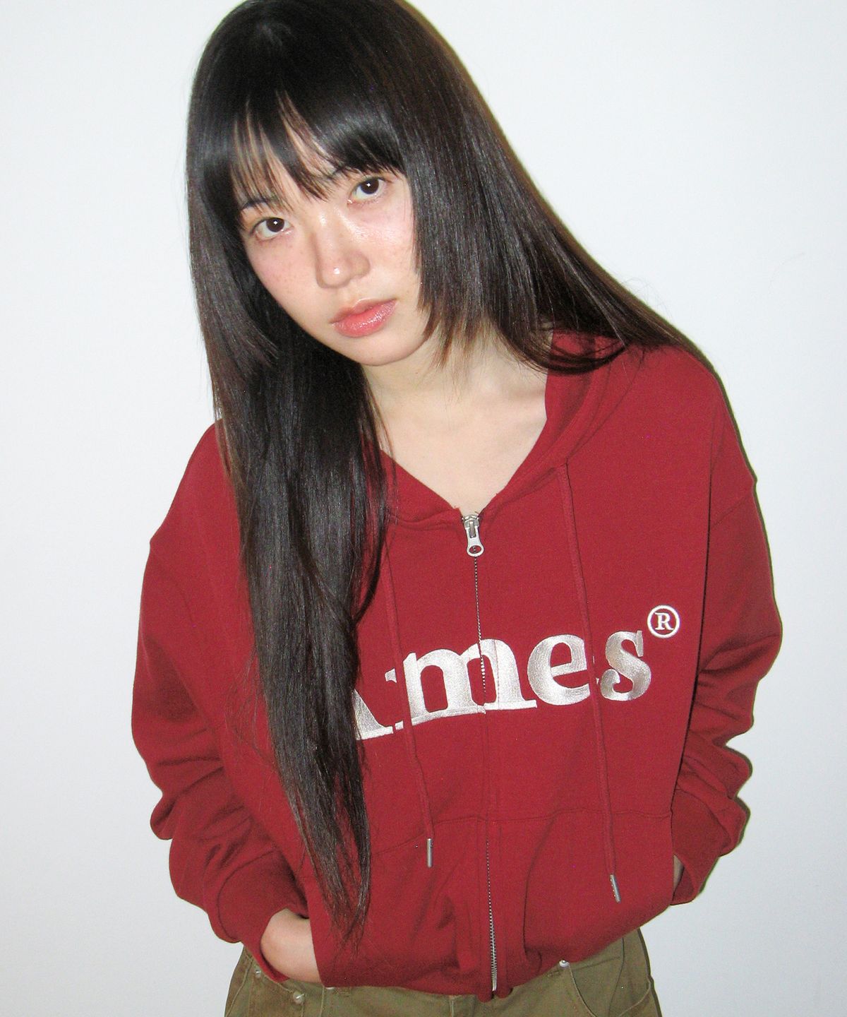 아메스 월드와이드(AMES-WORLDWIDE) BASIC LOGO HOODIE ZIP UP BURGUNDY