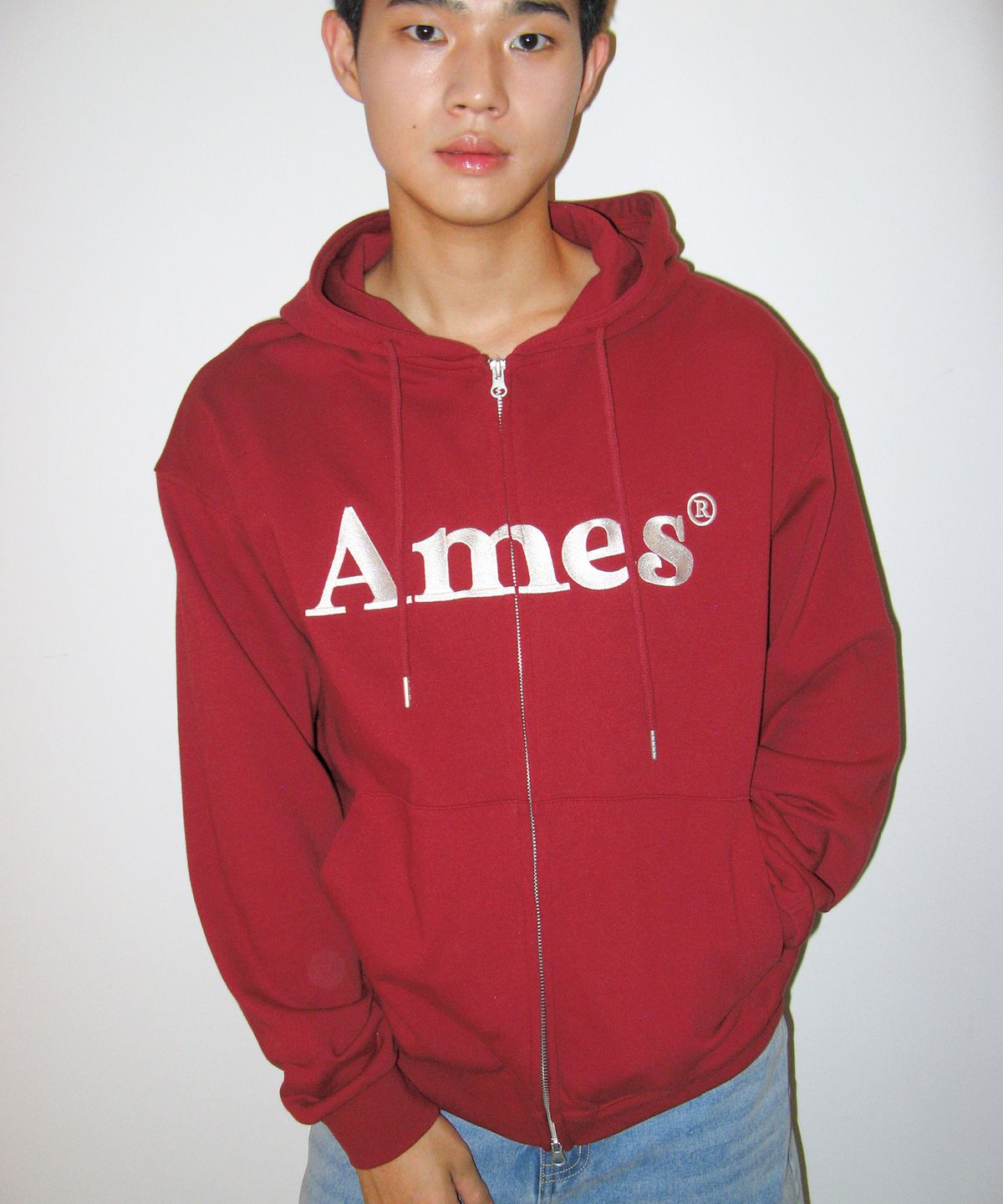 아메스 월드와이드(AMES-WORLDWIDE) BASIC LOGO HOODIE ZIP UP BURGUNDY