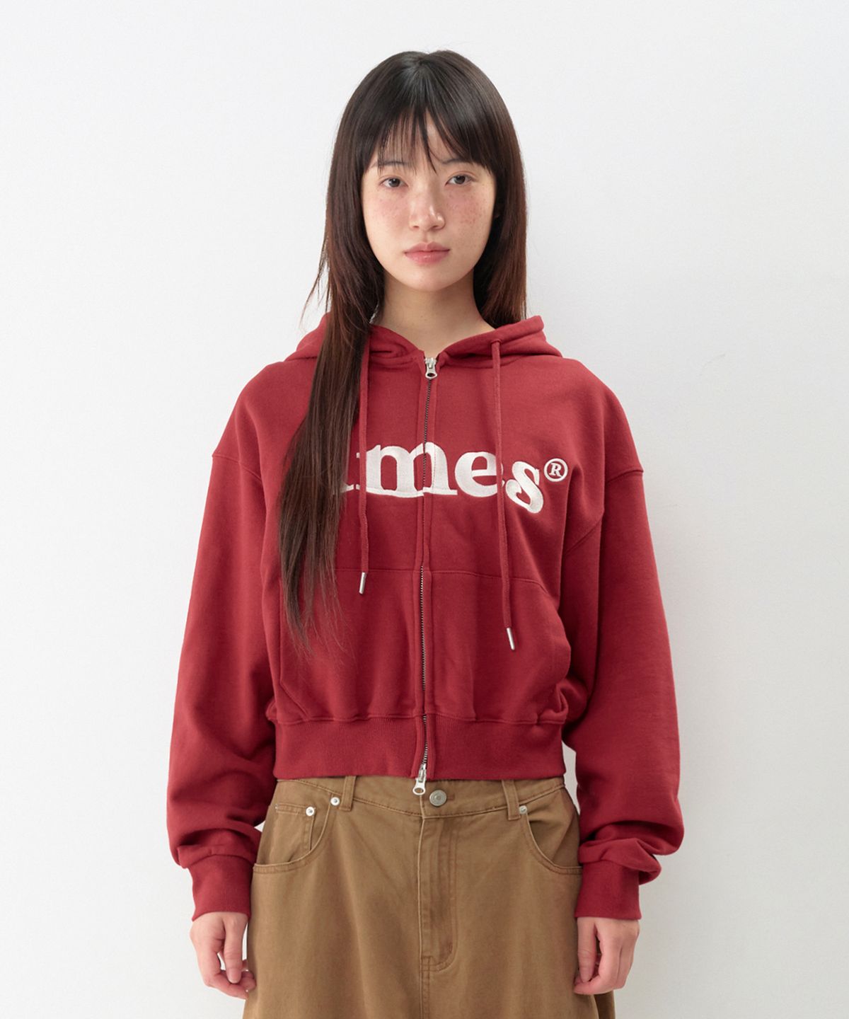 아메스 월드와이드(AMES-WORLDWIDE) BASIC LOGO HOODIE ZIP UP BURGUNDY