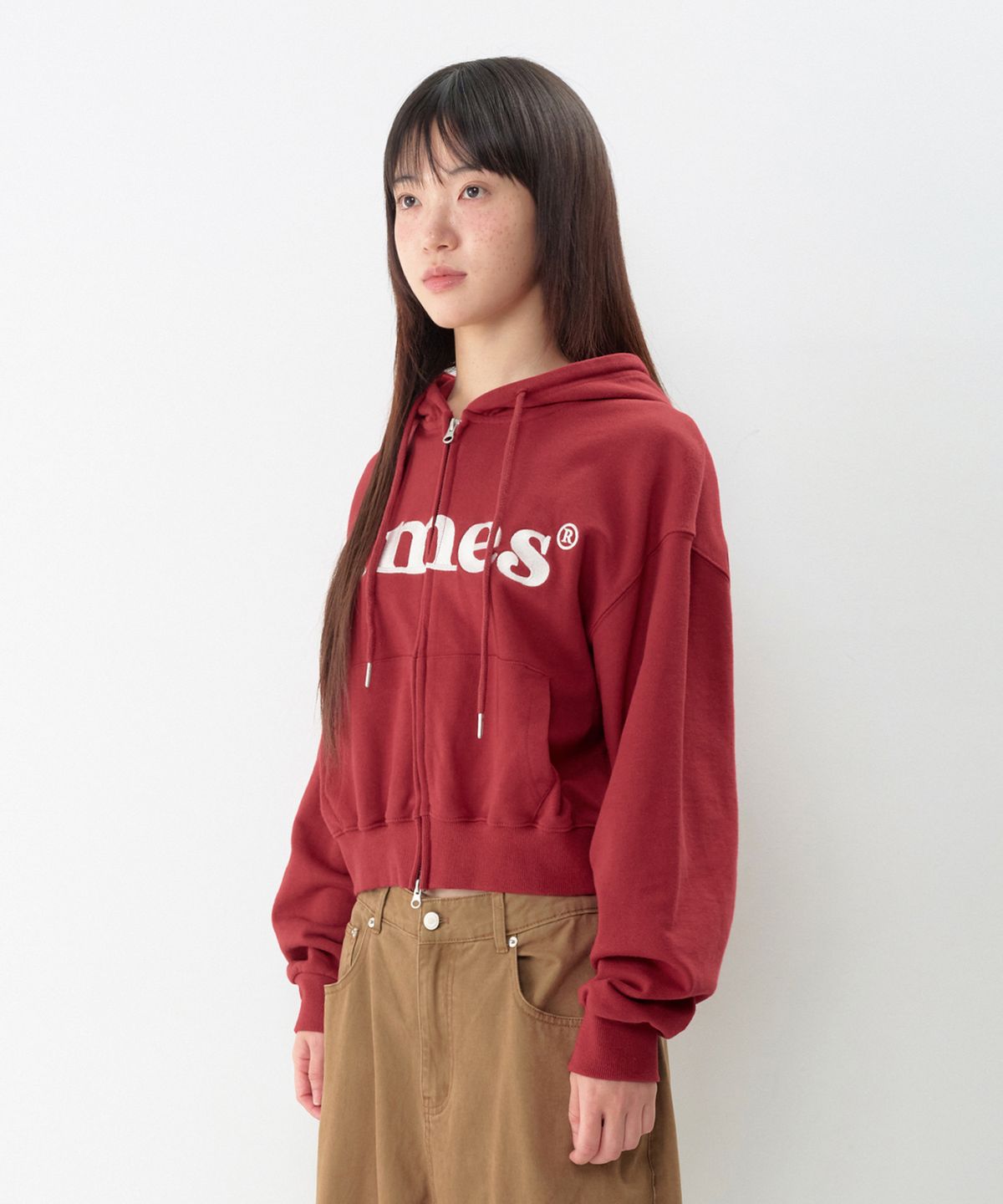 아메스 월드와이드(AMES-WORLDWIDE) BASIC LOGO HOODIE ZIP UP BURGUNDY
