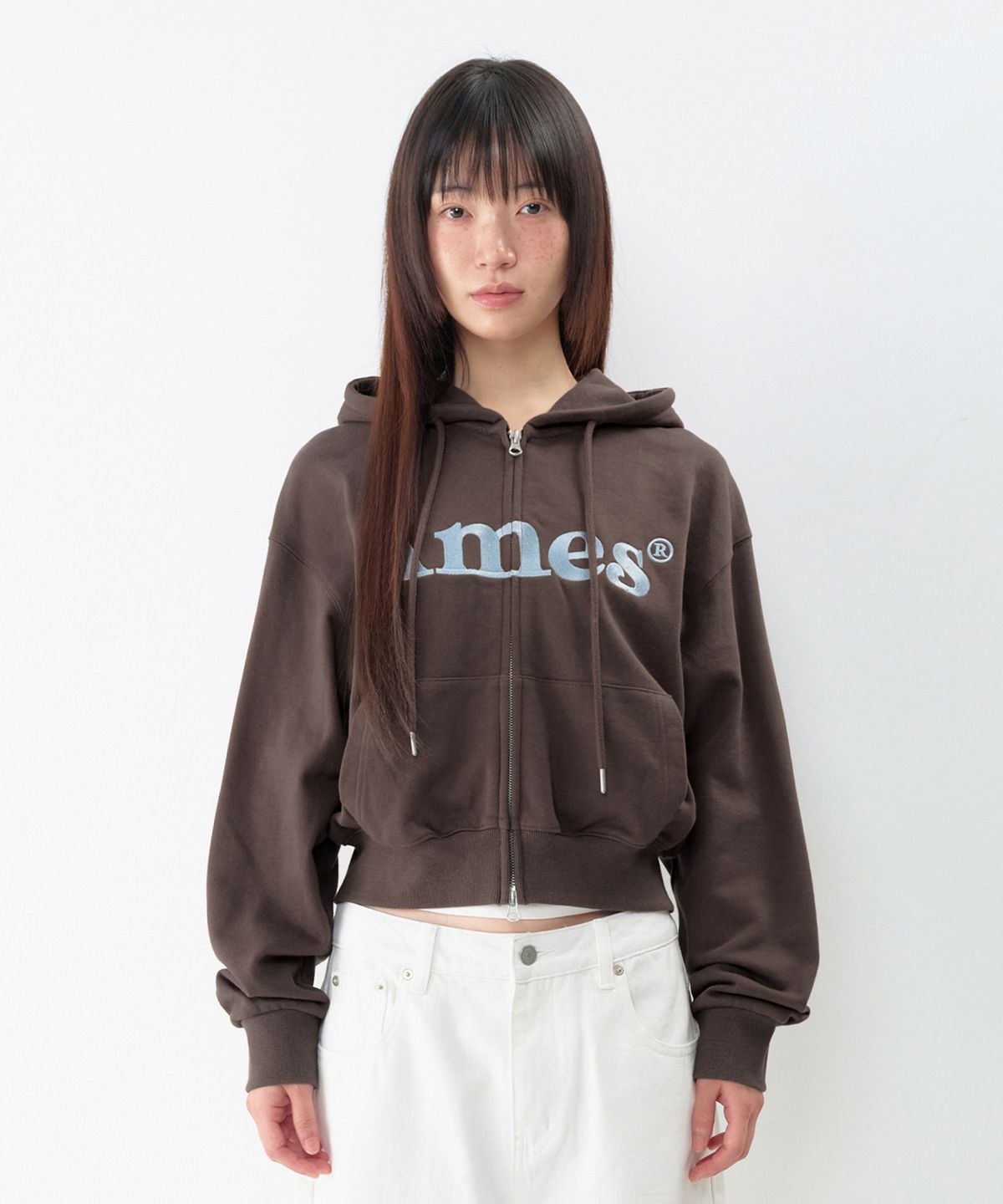 아메스 월드와이드(AMES-WORLDWIDE) BASIC LOGO HOODIE ZIP UP BROWN