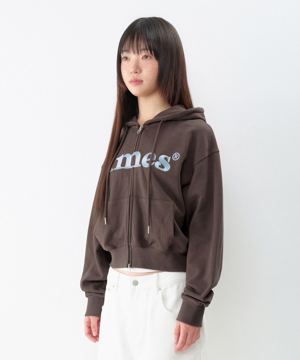아메스 월드와이드(AMES-WORLDWIDE) BASIC LOGO HOODIE ZIP UP BROWN