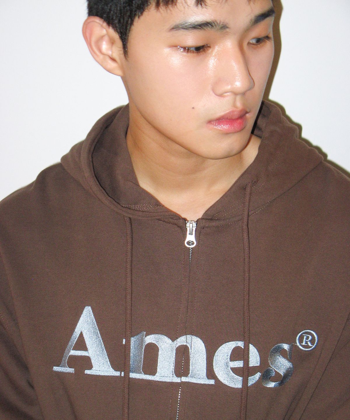 아메스 월드와이드(AMES-WORLDWIDE) BASIC LOGO HOODIE ZIP UP BROWN