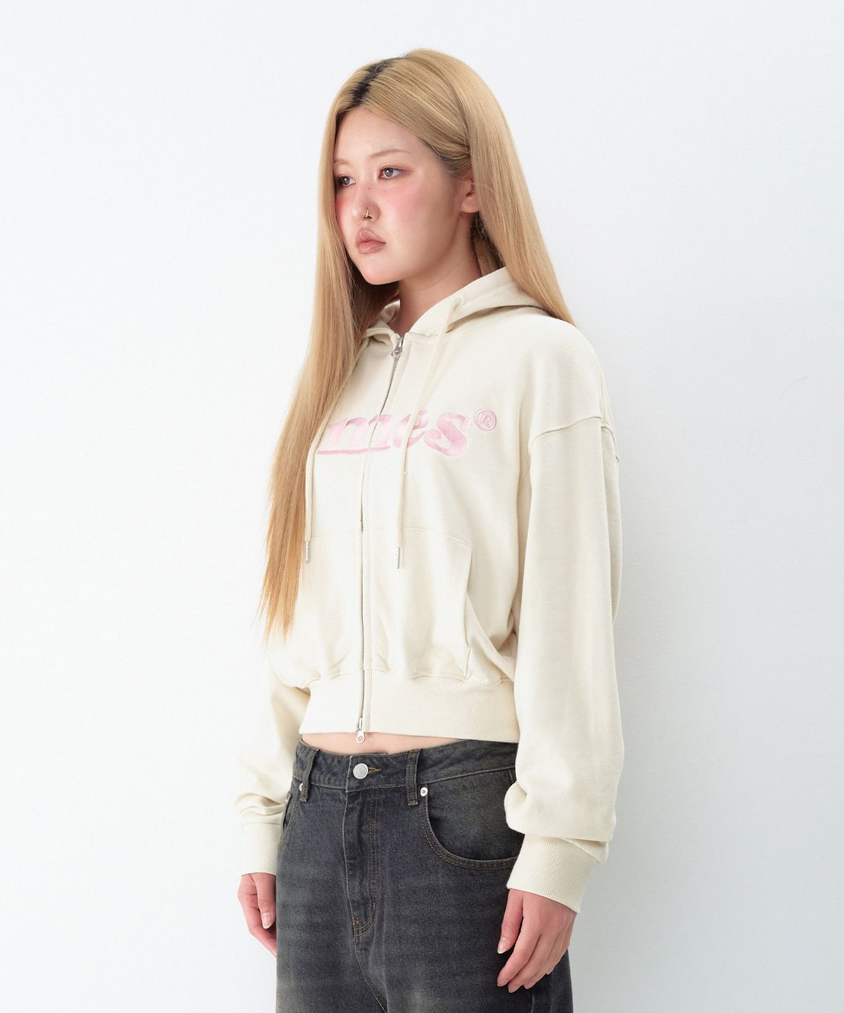 아메스 월드와이드(AMES-WORLDWIDE) BASIC LOGO HOODIE ZIP UP VINTAGE CREAM