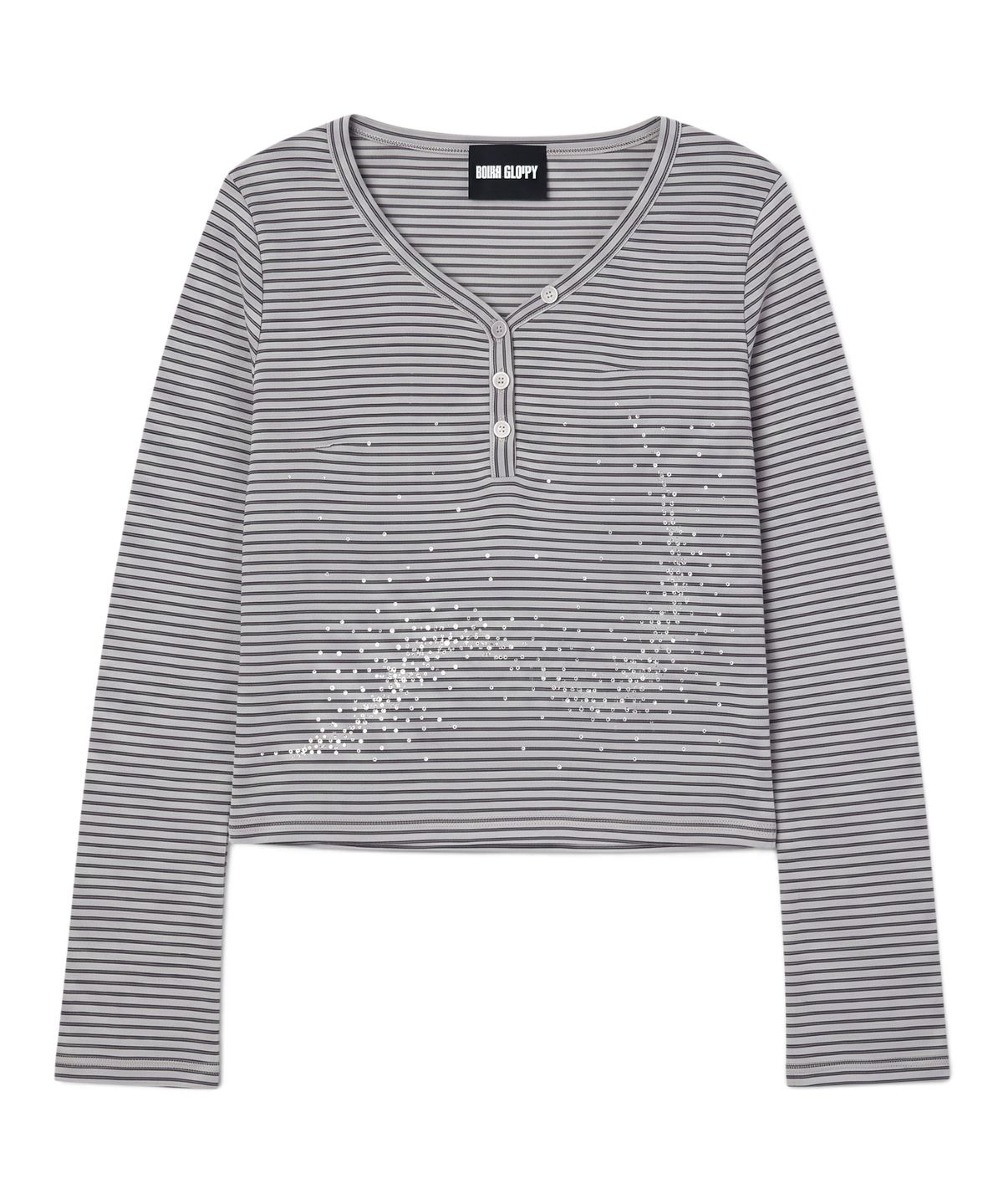 본슬리피(BORN SLIPPY) Future Wave Stripe Henley Long Sleeve Tee (Melange Gray)