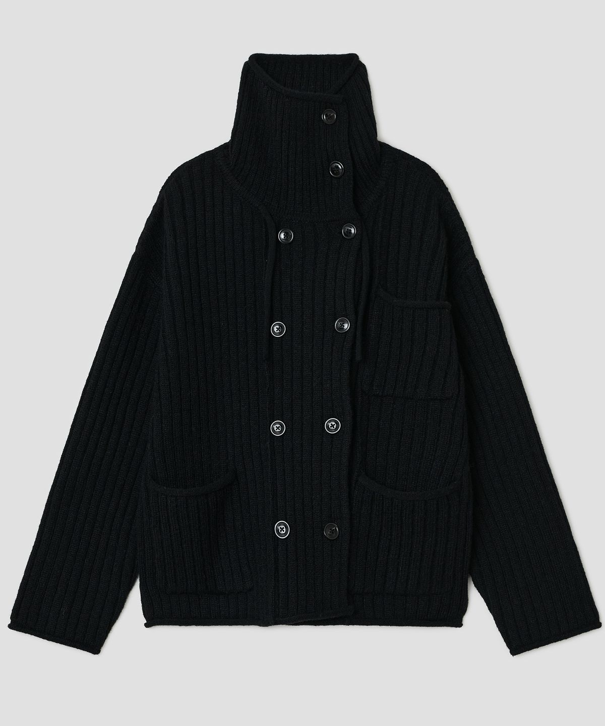 타입서비스(TYPESERVICE) Double Breasted Knit Cardigan [Black]