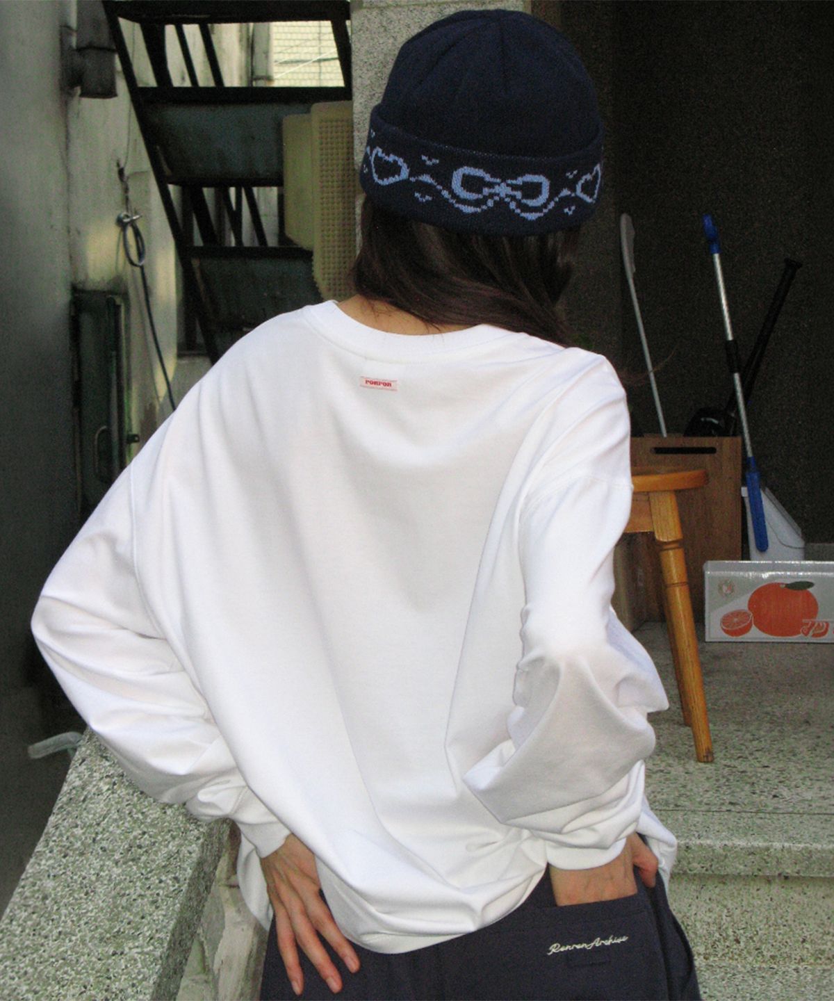 론론(RONRON) RIBBON JACQUARD BEANIE NAVY