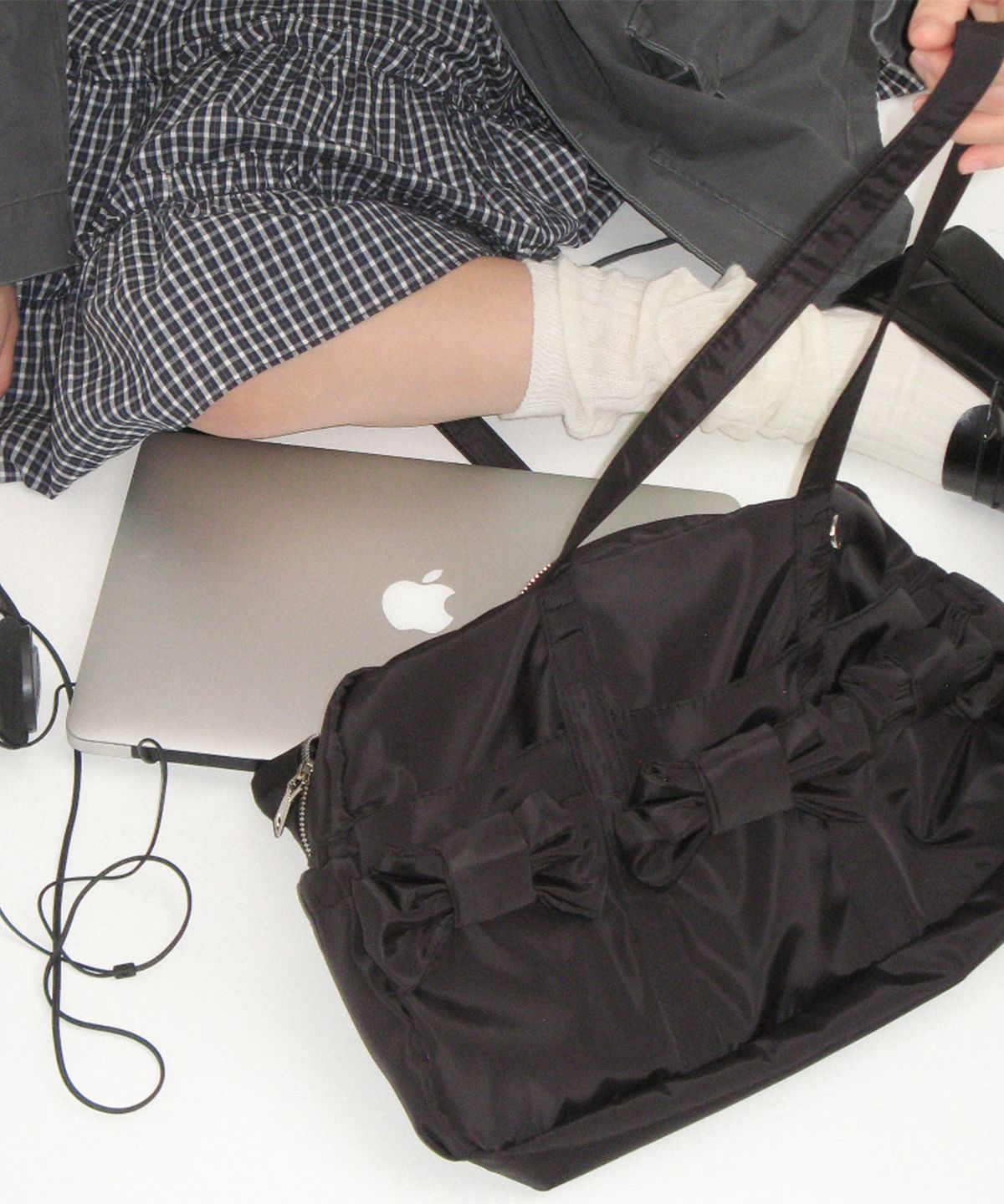 론론(RONRON) DOUBLE MINI RIBBON TOTE BAG BLACK
